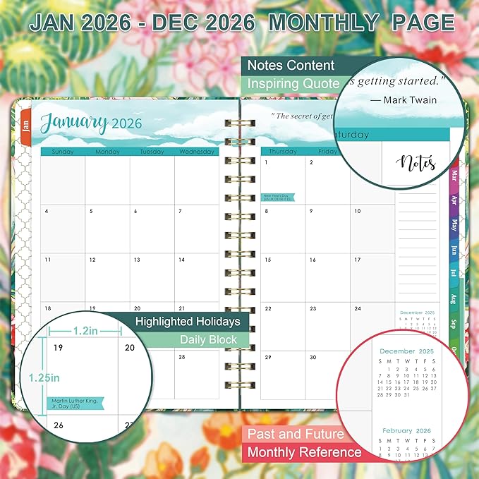 2026 Planner - Weekly & Monthly Planner 2026 from Jan. 2026 - Dec. 2026 with To-Do List, 6.3'' x 8.4'', Strong Twin-Wire Binding, Inner Pocket, Elastic Closure