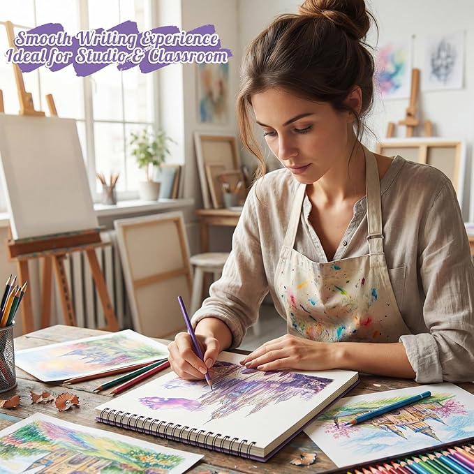 Prudiut Sketch Book 3 Pack, 8.5X11In Violet Spiral Bound Sketch Pad, 50 Sheets 68lb/100gsm Acid-Free Paper, Sketchbooks for Drawing Women Artists, Dry Media Charcoal Pencil Art Supplies Portfolio