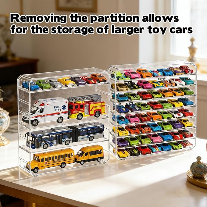 8-Tier Clear Storage Organizer Case, 2PCS 1/64 Scale Toy Car Storage Shelves Desktop Organizer Rack Compatible with Matchbox Car Hot Wheels Monster Jam Trucks Removable Acrylic Shelves