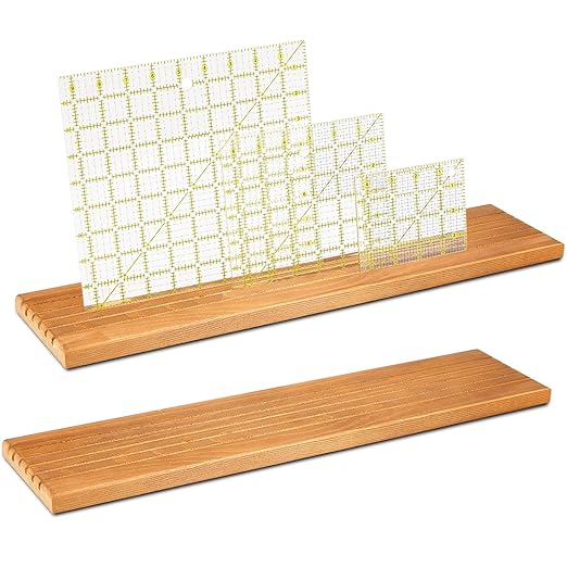 2 Piece Wooden Quilting Ruler Holder Organizer 17 Inch 5 Slot Grids Ruler Rack for Quilting and Sewing, Ideal for Home Office Desk Storage(Wooden Brown)