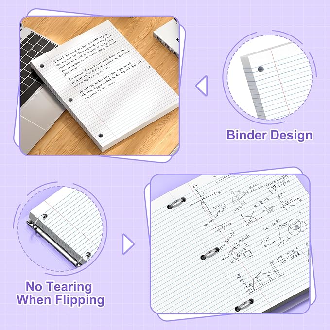 Loose Leaf Paper, 8x10.5 College Ruled, Notebook Paper for 3 Ring Binders, White Binder Notebook, 3 Hole Punch Paper, 100 Sheets/pack, 2 Pack