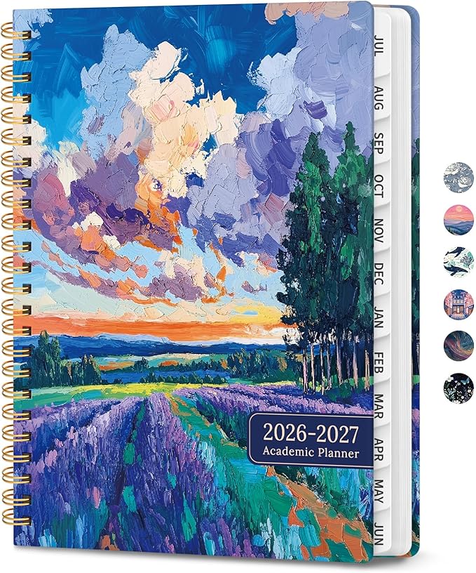 Planner 2026-2027, Hardcover Monthly and Weekly Academic Planner July 2026 - June 2027, Teacher and Student Calendar Agenda Book with Tabs, A5 (6.3" x 8.5"), Ideal for School and Office, Lavender Glow