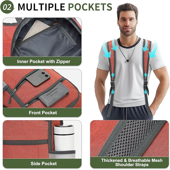 20L Lightweight Hiking Daypack, Foldable Travel Packable Backpack for Men Women for Cycling Camping Outdoor (Red)