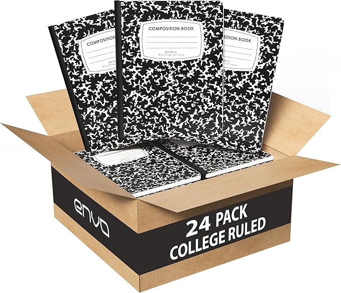 ENVO Composition Notebooks, College Ruled Composition Notebook, Black Marble Covers Composition Notebook, 100 sheets (24 Pack, College Ruled)