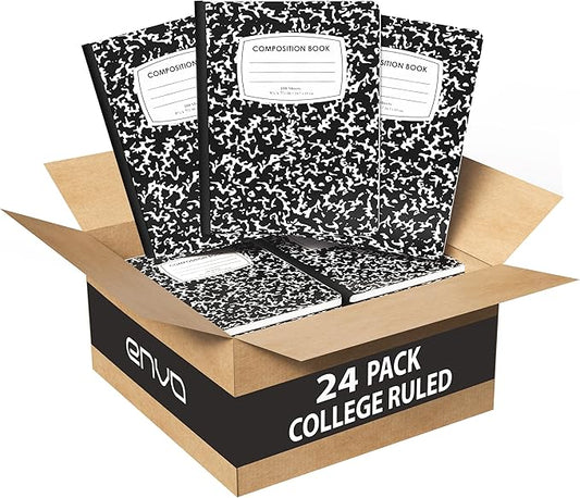 ENVO Composition Notebooks, College Ruled Composition Notebook, Black Marble Covers Composition Notebook, 100 sheets (24 Pack, College Ruled)