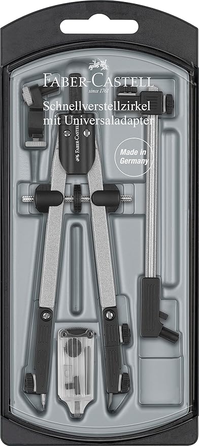 Faber-Castell 174045 – Quick Adjust Compass with Aniversal Adapter + Extension and Accessories