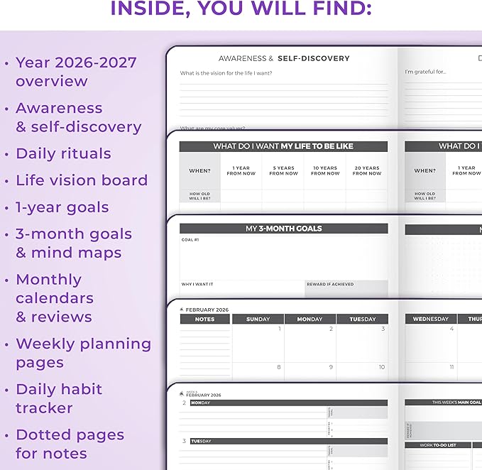 Clever Fox Planner PRO Dated (Jan 2026–Jan 2027) Weekly & Monthly Life Planner to Increase Productivity, Time Management and Hit Your Goals – Organizer, Gratitude Journal – A4 Size (Purple)