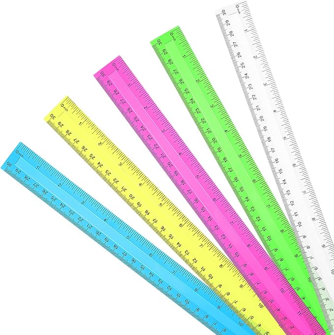 Tenare 20 Pieces Clear Plastic Rulers 12 Inch Bulk Straight Rulers with Inches and Centimeters Transparent Shatterproof for Kids Math Supplies Students School Office Measuring Tools(Multicolor)