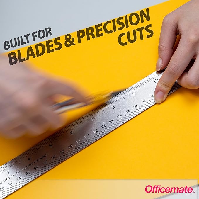 Officemate Classic Stainless Steel Metal Ruler, 15 inches with Metric Measurements, Silver, 15 L x 1.25 W (66612)