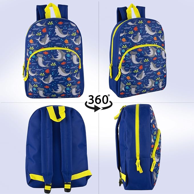 Trail maker 15 Inch Kids Backpacks for Boys & Girls | Preschool, Kindergarten, Elementary School Backpacks with Adjustable, Padded Straps (Seafaring Sharks)