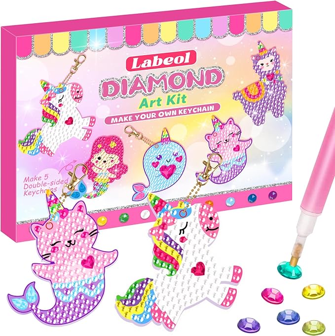 Labeol Arts and Crafts for Kids Ages 8-12 - Creat Your Own GEM Keychains-5D Diamond Art by Numbers GEM Art Kits for Kids Girls Toddler Crafts Age 6-7 6-8 10-12 (Dream)
