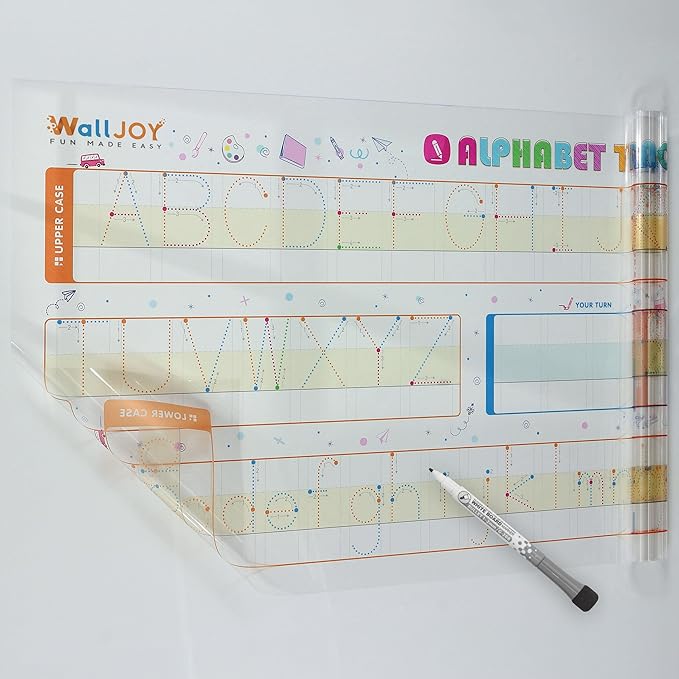 Letter Tracing Board for Kids Ages 3-5 – 39.4x16 in Large Dry Erase Alphabet Tracing Board, Clear Reusable Dry Erase Writing Practice for Kids, Sticks to Any Smooth Surface