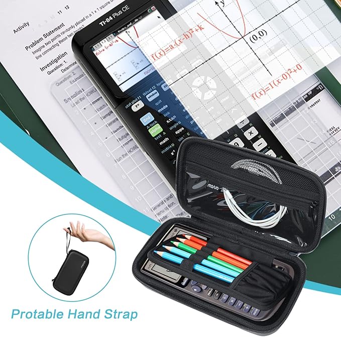 MOSISO EVA Hard Carrying Case Compatible with Texas Instruments TI-84/TI-83 Plus CE TI-85 TI-89 Graphing Calculator & Compatible with Casio fx-9860GII, Waterproof Travel Storage Bag with Handle,Black