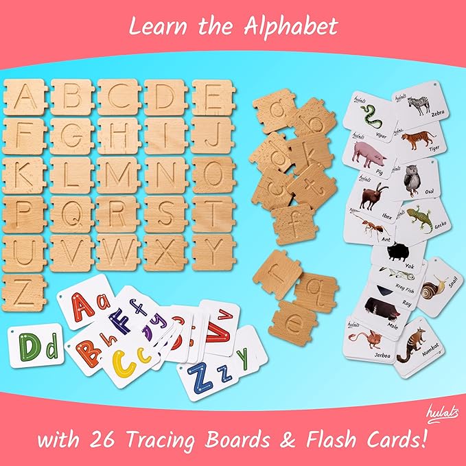 Hulats Montessori Letter Tracing Alphabet Learning Toy - Learn to Write Spelling & Tracing Letters Game Kids Ages 3-5 Sand Tray - Toddler Fine Motor Skills Toy 5 Year Old Home Schooling Material Pre-K