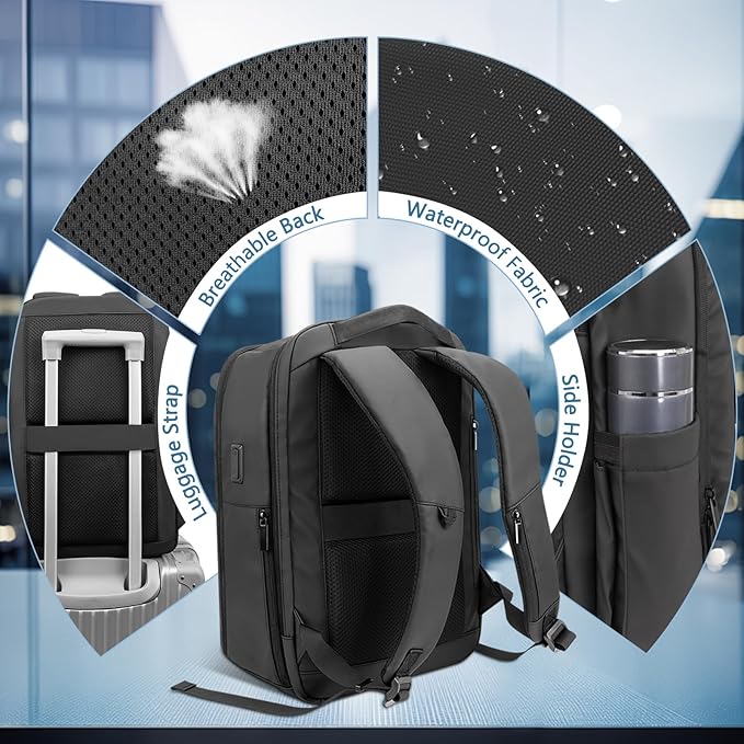 Backpack for Men Business Travel Laptop Backpack with USB Charger Lightweight Anti-Theft Water-Resistant Fits 15.6 Inch Laptop for Commute Travel Daily Work College with Small Bag (Black, 15.6MAX")