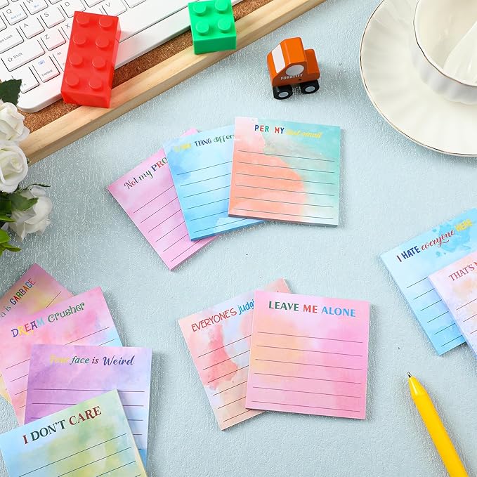 Yinder 24 Pcs Inspirational Sticky Notes Cute Motivational Sticky Notes Pad End of Year Employee Appreciation Gifts Bulk for Teacher Nurse Coworkers Office Supplies 3 x 3'' (Funny,Watercolor)