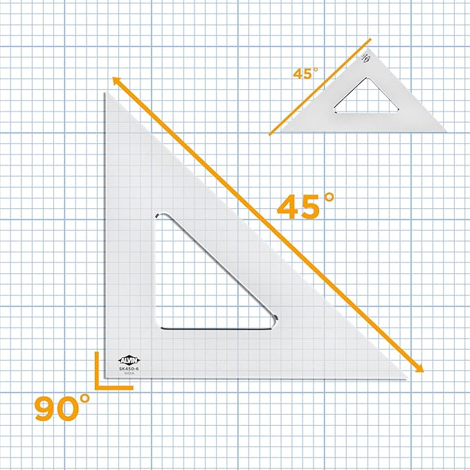 ALVIN - Smoke-Tint Acrylic Triangle Ruler, Multipurpose Tool for Drafting, Design, and Architecture, Great for Machining and Woodworking (8" 45/90 Degree)