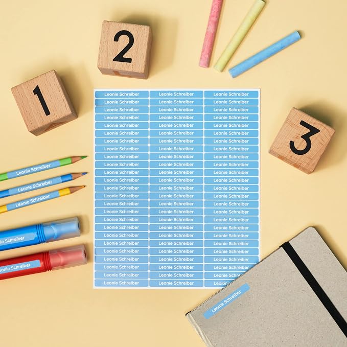 Personalized Kids Name Labels for Pencils Blue [75pcs] - Waterproof Name Stickers for School & Daycare - Pencil Custom Name Stickers - Children Name Stick On Labels for Pens (2.0”x0.3”)