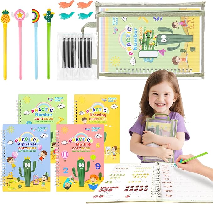 Premium Grooved Handwriting Practice Kit for Kids, Children's Magic Practice Copybook for Writing Practice, Groove Calligraphy Workbooks Tracing Books for Preschool, Homeschool (30 Refills)