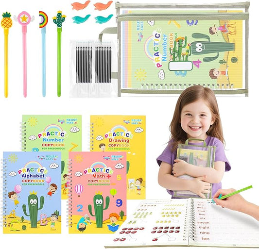 Premium Grooved Handwriting Practice Kit for Kids, Children's Magic Practice Copybook for Writing Practice, Groove Calligraphy Workbooks Tracing Books for Preschool, Homeschool (30 Refills)