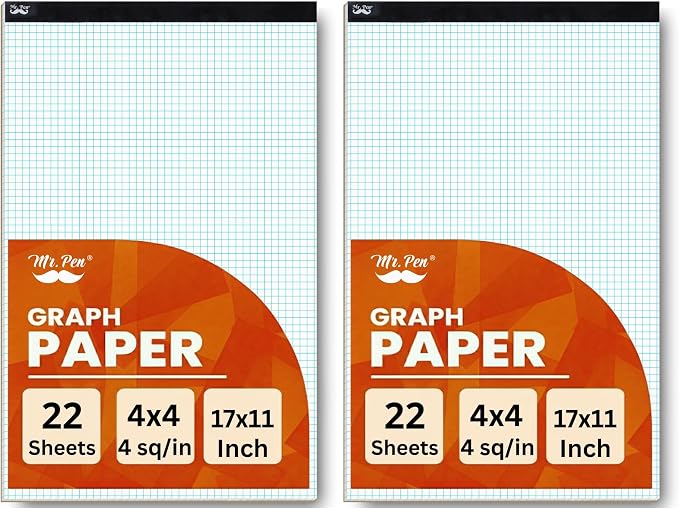 Mr. Pen- Graph Paper Pad, 17x11 Inches, 4x4 (4 Squares per Inch), 22 Sheets (Pack of 2)