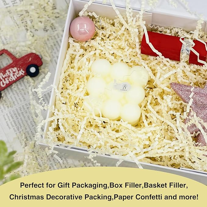 1LB Crinkle Cut Paper Shred Filler for Gift Box Bag and Basket On Holidays(Beige)