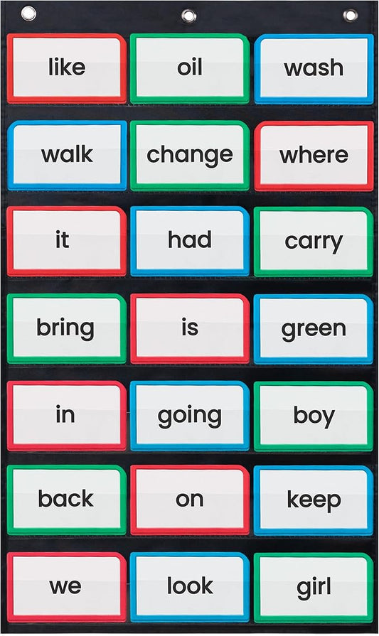 Essex Wares - 17" Wide x 33" Tall Pocket Chart, Black - Sturdy Pocket Chart for Classroom for Sentence Strips - Easy to Use & Hang, Reusable Black Pocket Chart