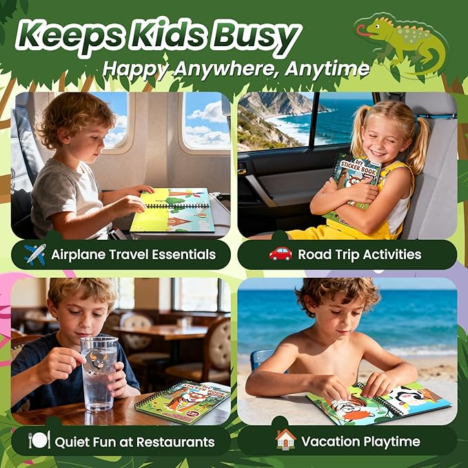 Animals Reusable Sticker Book for Toddlers, DIY Make-a-face Animals Jelly Fun 3D Stickers, Washable Puffy Stickers for Kids Toys, Airplane Road Trip Travel Activities Essentials for Kids 3 4 5 Years