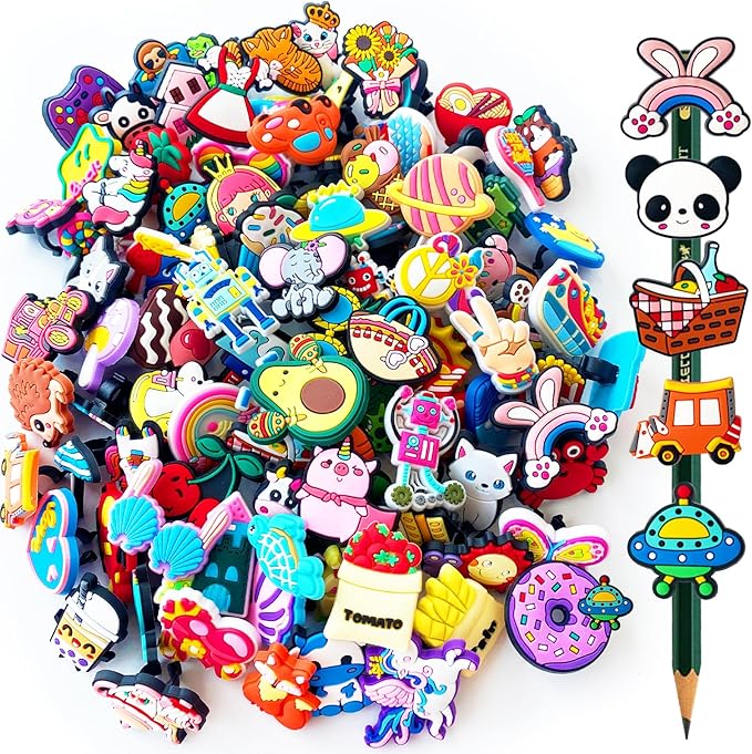 Zddaoole 100 Pcs Cute Pencil Topper Decoration,Bulk Random Pencil Topper Accessories,Different Pencil Clips Decorations for Pupil/Junior Students Gifts,Awards,Prize
