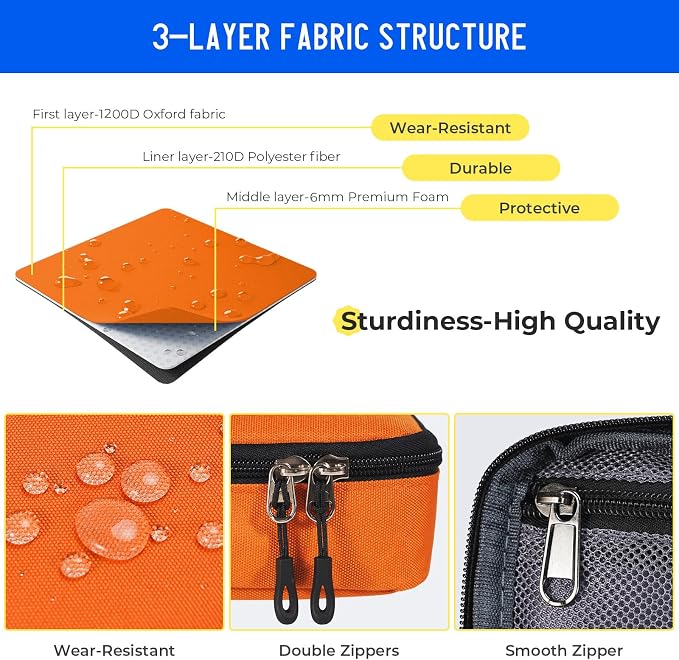 ECHSRT Large Capacity Pencil Case with Hidden Pocket, 1200D Oxford Fabric Zipper Pencil Pouch with Handle, Multi-Pocket Stationery Organizer for Office, College, Travel and Daily Carry, Orange