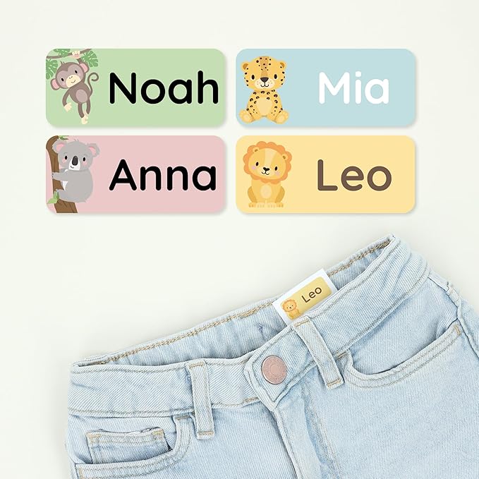 Personalized Name Labels for Kids (60) – Custom Waterproof & Durable Stickers for Clothing, Daycare, Office & School Supplies - Exotic Animals