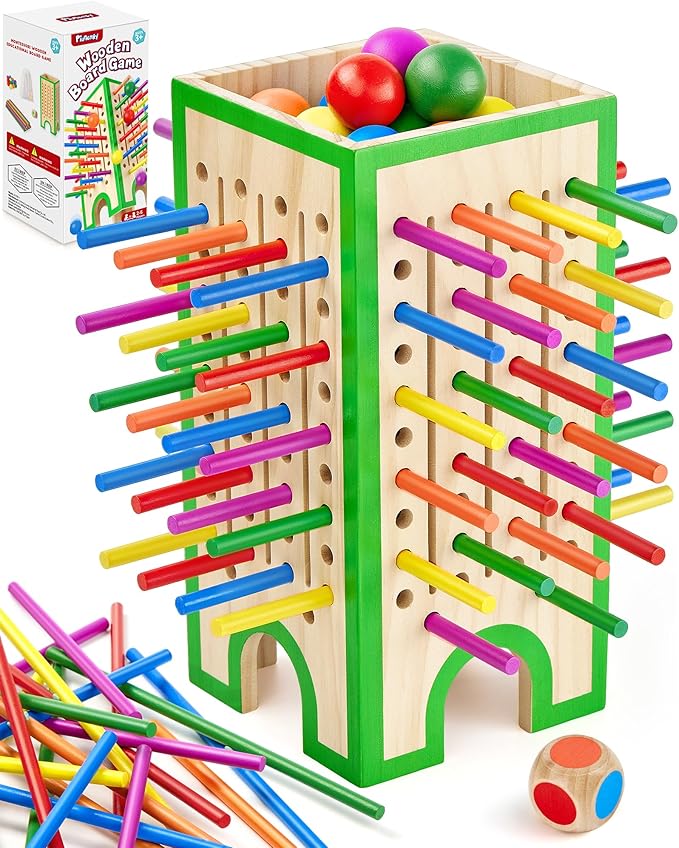 Montessori Toys Wooden Board Games for Kids 4-6, 42 Colorful Wooden Sticks Fine Motor Skills Toy for 3 4 5 6 Years Old, Math&Counting Learning Toy Family Games Travel Toys Gifts for Girls and Boys