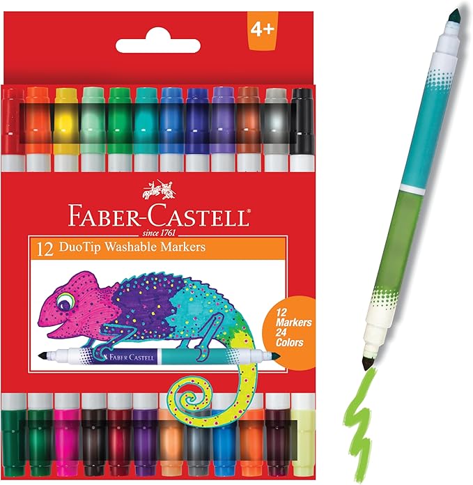 Faber-Castell DuoTip Washable Markers - 12 Markers, 24 Colors | Great for Spring Crafts (Ages 4+)