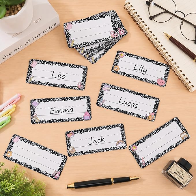 60 Pcs Composition Notebook Magnetic Name Tags Reusable Dry Erase Labels Thickened Magnetic Back Name Plate Stickers for Classroom Desks Whiteboard Locker Office Bulletin Board Decor Supplies