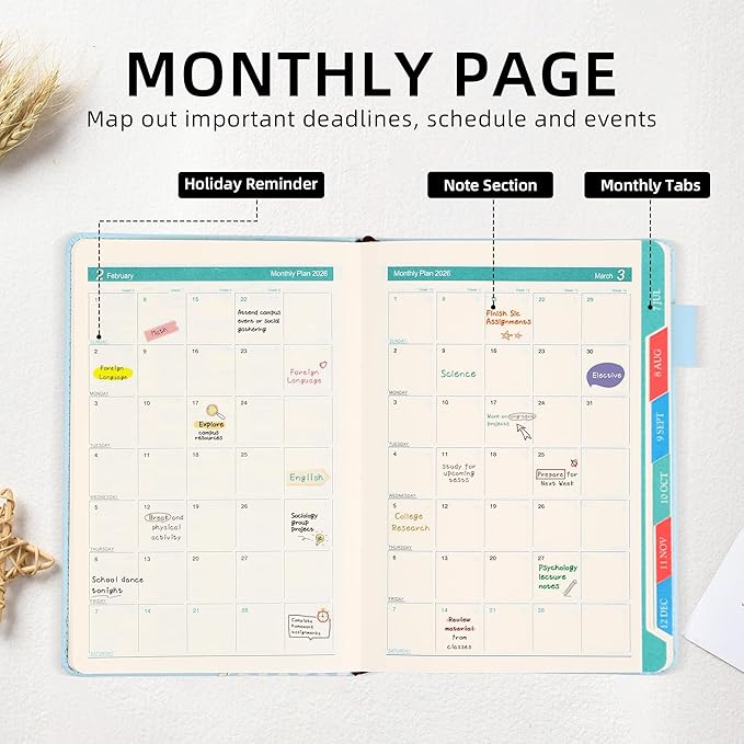 2026 Year Planner with Magnetic Buckle Hardcover Weekly and Monthly Calendar Planner 5.5" x 8.3" Soft Leather Bound Cute Planner Goal Habit Tracker Organizer Planning Book with Tabs ,Daily Schedule School Office Schedule for Women Men（Brown)