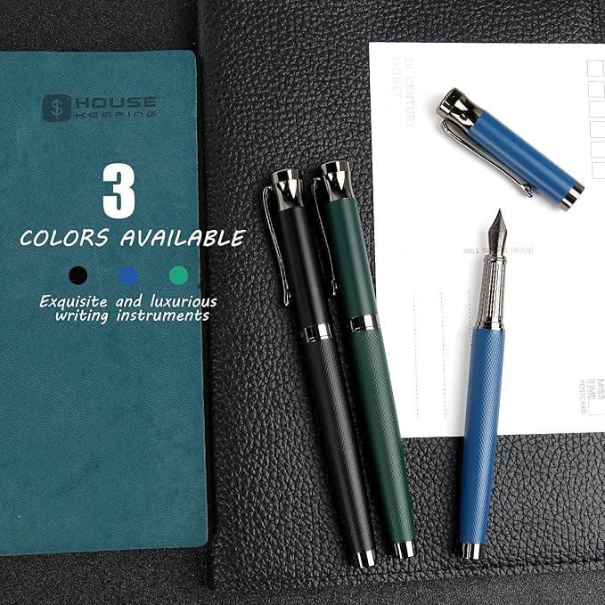 Luxury Fountain Pen Set,Ink Pen for Smooth Writing,Medium Nib,Includes 10 Ink Cartridges&Ink Converter,Best Pen Gift Case for Men & Women,fancy,calligraphy,Executive,Office pen-Green