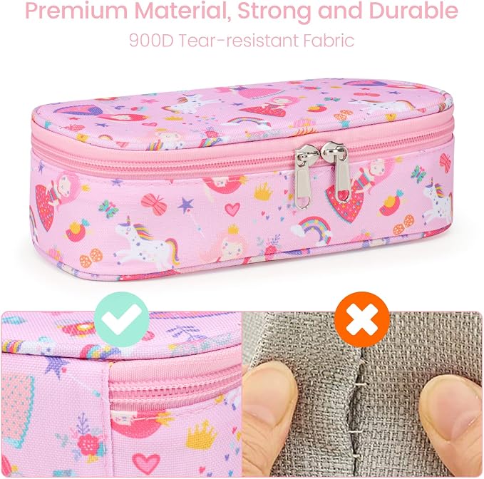 Cambond Cute Pencil Case for Girls - School Pencil Pouch Kid, Pink Princess | Pencil Case for Kids Big Capacity Organizer Bag for Staionary, Aesthetic School Supplies Girls, Water-Resistent Pen Bag