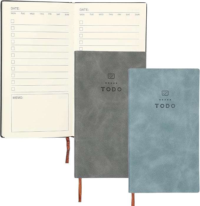 PATIKIL 2Pcs Planner Notebook, A6 100 Sheets Undated to Do List Daily Weekly Monthly Goals Tracker Pocket Notebook for Office Study Time Management Fitness Weeding, Sky Blue/Grey