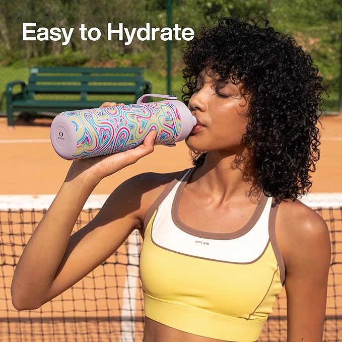 ENCOOL Insulated Water Bottle with Straw Stainless Steel Water Bottle, Leak-Proof, BPA-Free, Double Wall Vacuum Keeps Cold for 24 Hours for Sports, Travel, School (26 oz, Heart Swirl Pink)