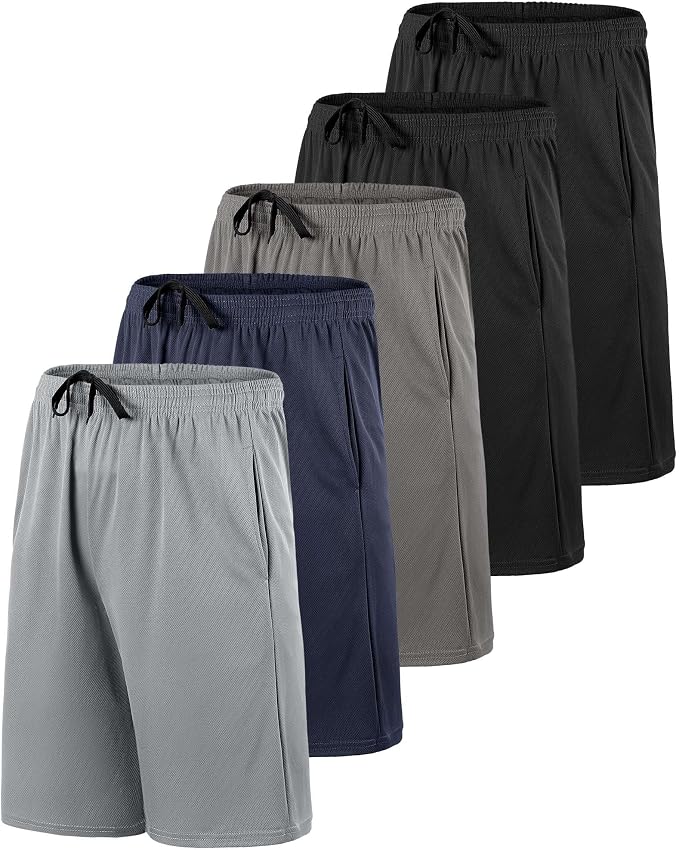 Real Essentials 5 Pack: Boys' Mesh Basketball Athletic Shorts with Pockets – Teen Kids Youth Quick Dry Soccer Running Gym