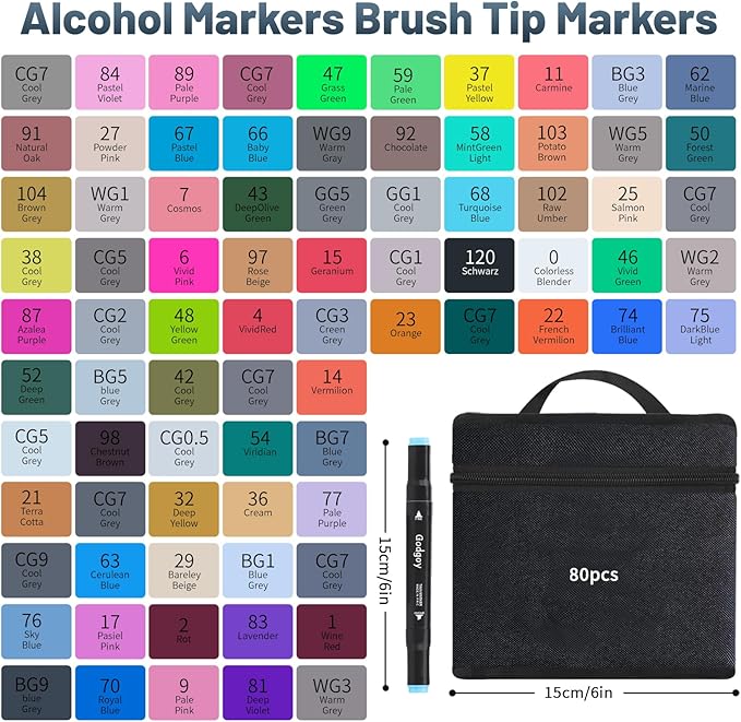 Alcohol Markers, 80 Colors Dual Brush Tip Permanent Art Markers, Coloring Marker, for Book Painting Card Making, Back-to-School Gifts