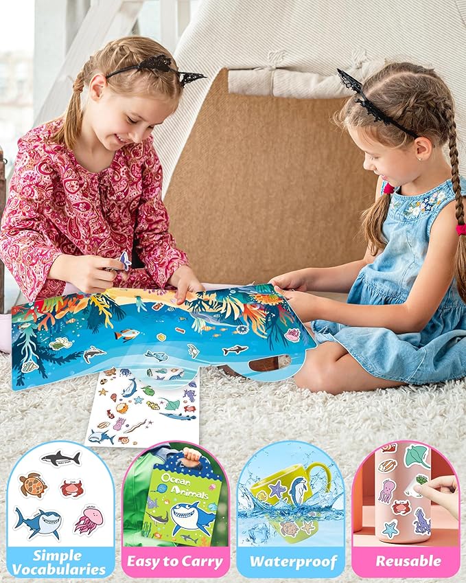 Walenced Reusable Sticker Book for Toddlers, Travel Stickers for Kids, Toddler Craft Activities Toys, Birthday Gifts for Boys & Girls