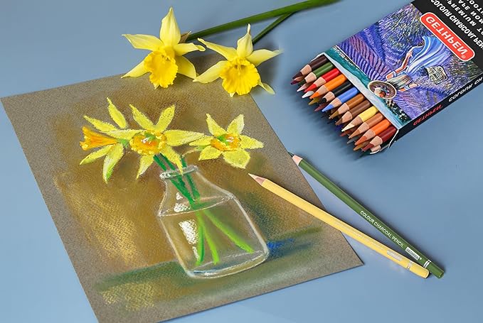 GETHPEN Pastel Chalk Colored Pencils,Set of 24 Colors,Pastel Colored Pencils,Color Charcoal Pencils for Drawing Sketching Coloring Shading,Art Supplies for Adults Artists., G928-24