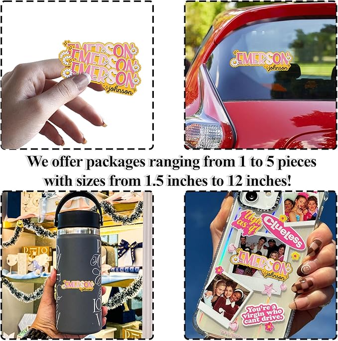 Custom Floral Name Sticker Personalized Text Flower Colorful Aesthetic Elegant Decal Waterproof Die Cut Vinyl DTF Decal Unisex Gift for Laptop Helmet Car Cup Phone Tablet for Male Female