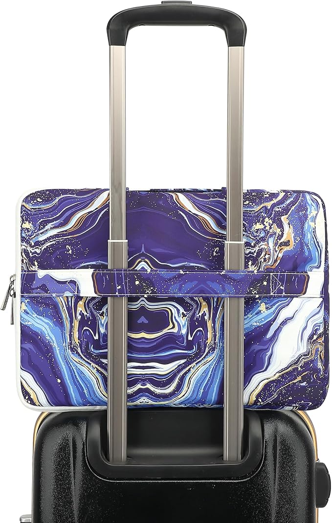 360° Protective Laptop Sleeve Case Bag with 3 Pockets,Handle,Luggage Strap for MacBook Pro 14 inch and 14 inch-14.4 inch Screen Laptop (Blue Marble)