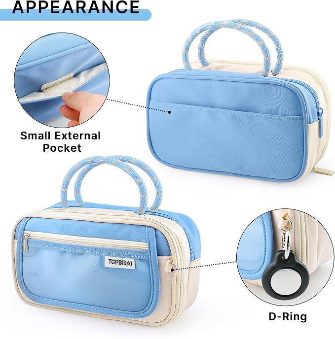 TOPBIDAI Large Pencil Case Pouch School Supplies for Girls Boy Women Men | Big Pencil Bag with 5 Compartments, Easy Grip Handle, Office College School Pencil Box