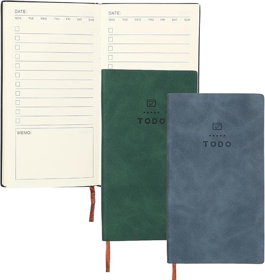 PATIKIL 2Pcs Planner Notebook, A6 100 Sheets Undated to Do List Daily Weekly Monthly Goals Tracker Pocket Notebook for Office Study Time Management Fitness Weeding, Green/Dark Blue