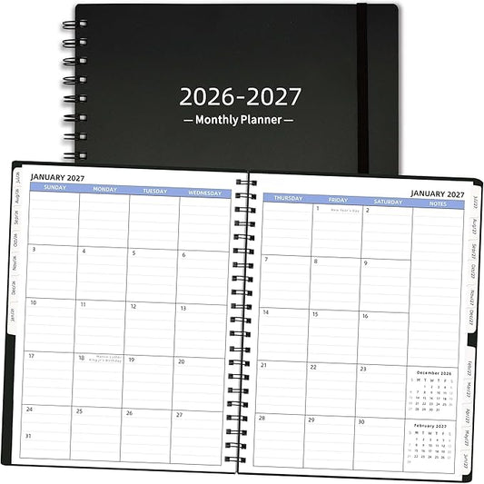 Monthly Planner 2026-2027 (7.6'' x 9.6''), from Jul 2026-Dec 2027, 18 Months Calendar Book, 2026 Agenda Planner with Tabs & Pocket, Black