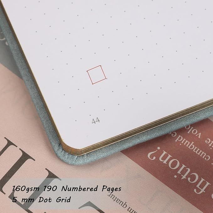 TIEFOSSI Dot Notebooks, A5 Hardcover Dot Journals for Writing Women, 160gsm Thick Paper, 190 Numbered Pages, for Planner Organization