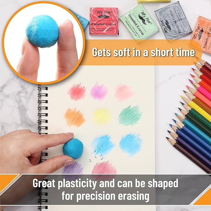 Mr. Pen Kneaded Eraser - 4 Pack, Colorful, Moldable Art Erasers for Artists, Drawing